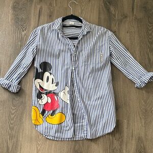 Striped Button-Up Shirt with Mickey Mouse Design. Zara size 11-12 women’s xs